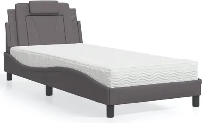 Image de vidaXL Lit "Viana" avec matelas Gris 90x200 cm Similicuir