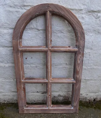 Produktbild von Kleineres Deko-Fenster Sprossenfenster Dekorahmen halbrund Holz braun 49 cm