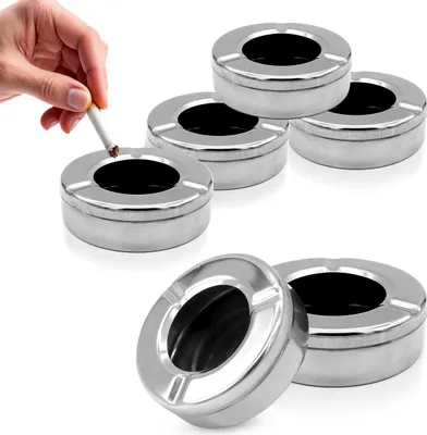 Obrázok produktu pre 2.06 Kovový popolník s búrkou, sada 6 kusov - každý s priemerom cca 11 cm - popolník z nehrdzavejúcej ocele