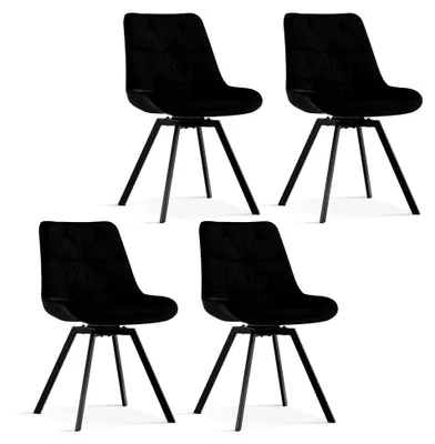Produktbild von Drehbare Esszimmerstühle im 4er-Set, Küchenstuhl mit Samtbezug, Polsterstuhl ohne Armlehnen, Drehstuhl mit Rückenlehne, Metall, Gepolsterter Sitz, für Esszimmer, Wohnzimmer, Küche, Büro, Schwarz