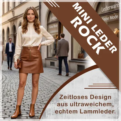 Produktbild von Trendiger Mini Lederrock aus Lammnappa Business Rock echtleder, Größe:40, Farbe:Karamell
