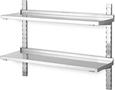 Produktbild von Wandregal aus Edelstahl, mit 2 Böden, BxT 1000 x 355 mm, Tragkraft 20 kg/Boden