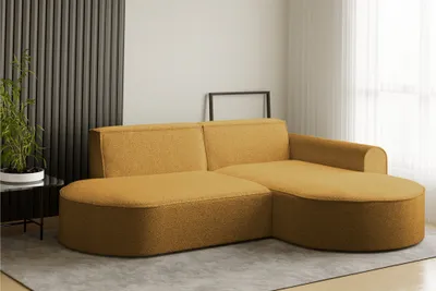Produktbild von Ecksofa Designersofa BONDY in Stoff Ascot Senfgelb Ottomane Rechts