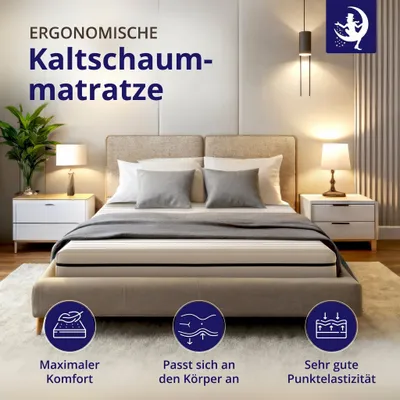Produktbild von Kaltschaummatratze 140 x 200 cm – 15 cm Höhe – H2 & H3 – ergonomisch, atmungsaktiv & punktelastisch