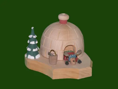 Produktbild von Räucherhaus Räucheriglu mit Elch geschnitzt Höhe 13cm NEU