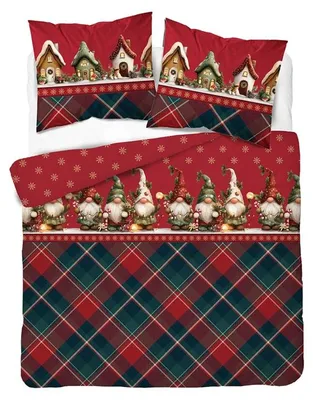 Obrázek produktu pro Povlečení, flanelové povlečení, teplé, vhodné na zimu, rozměr 200x220, model 6033a, vánoční motiv, skřítci, Obrázek vytvořený pomocí AI