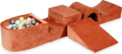 Produktbild von Schaumstoff-Spielset mit Brücke und Mikro-Bällepool – samtig weicher Canyon-Knetball mit Bällebad-Bällen 100 Stück / Hellgold, Roségold, Silber, Perle
