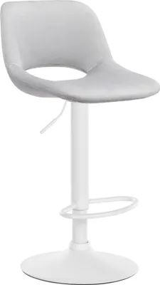 Image de Tabouret de bar en velours - tabouret haut - réglable en hauteur et pivotant pour plus de confort | couleur : gris clair. Base de matériaux : métal blanc mat
