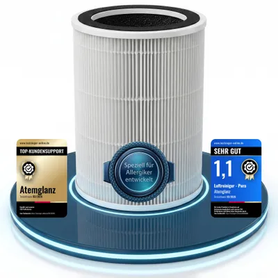 Produktbild von Atemglanz Ersatzfilter(3-in-1 HEPA 13 Aktivkohlefilter Vorfilter) Luftreiniger Filter gegen Pollen, Feinstaub, Tierhaare, Schimmel, Milben, Rauch, VOC