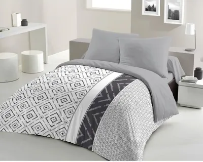 Image de Parure de couette microfibre ETHNO - 1 housse de couette 240 x 260 cm + 2 taies d'oreiller 63 x 63 cm - Gris