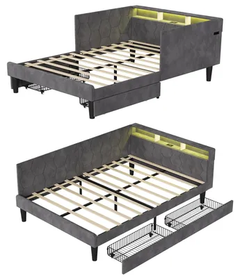 Produktbild von Schlafsofa, modernes skandinavisches Design, integrierter Stauraum, Grau-a, 90*200cm-a