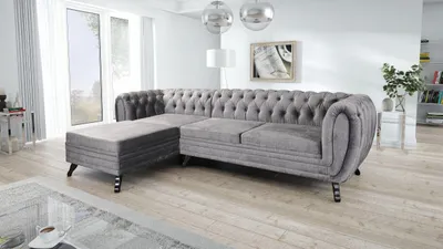 Produktbild von Edles Chesterfield Ecksofa Velours grau Couch Polstersofa Wohnlandschaft Sofa