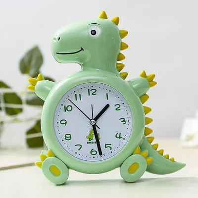 Produktbild von Dinosaur Boy Wecker für Kinder, entzückende Schlafzimmerdekoration, kein Ticken, leiser Sekundenzeiger, super laute Doppelglocke mit Hintergrundbeleuchtung, Dinosaurier-Geschenk für Kinder (grün