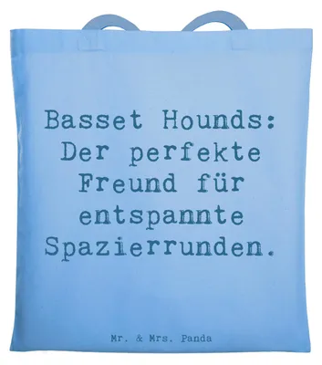 Produktbild von Mr. & Mrs. Panda Schultasche Spruch Basset Hound Freund - Sky Blue - Geschenk, Gelassenheit, Hunderassen Charakter, sture Hunde, treuer, Beutel, Hund, Hunderasse, Tasche