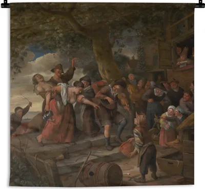 Produktbild von MuchoWow® Wandteppich Wandbehang Wer ein Schwein ist, muss im Schweinestall bleiben - Jan Steen 150x150 cm Tapisserie Dekoration Wandtuch - Wohnaccessoires - Modernes