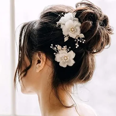 Produktbild von Seitliche Blumen-Haarspangen für die Braut, Haarschmuck, 2 Stück, Blumen-Hochzeits-Kammnadeln, Hochzeitsaccessoires für die Braut (Gold)
