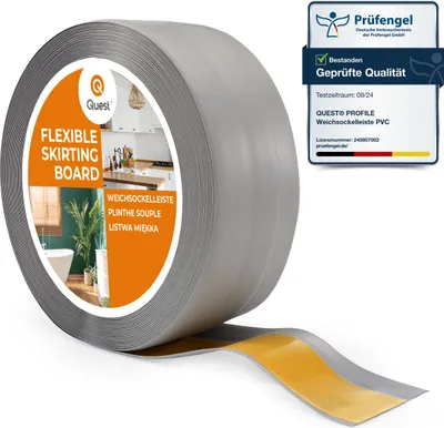 Immagine prodotto di Battiscopa autoadesivo 50x20 mm in plastica, battiscopa pieghevole per pareti e pavimenti, flessibile, decorativo, resistente ai raggi UV, grigio, 5 m | QUEST
