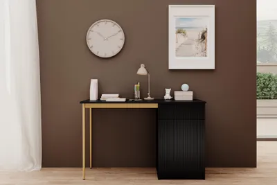Zdjęcie produktu dla Biurko Nicole 120 Cm Z Szufladą Czarny Mat - Eleganckie Złote Nóżki
