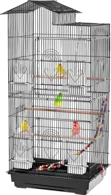 Obrázok produktu pre Voliéra pre vtáky KADAX 46 x 36 x 100 cm, klietka pre vtáky s hojdačkami, rebríkom, hojdačkou a miskami na kŕmenie, kovový domček pre vtáky, veľká klietka pre andulky, klietka pre papagáje