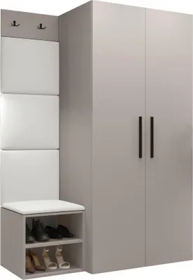 Produktbild von MIRJAN24 Garderoben-Set Medi IV, Schuhschrank, Kleiderhakenbrett, 4x Paneel 42x42, 2 Kleiderhaken (Farbe: Cashmere, Soft 017)