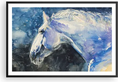 Produktbild von Gerahmtes Poster - Schwarzer Rahmen - Pferd Aquarell Porträt - 91,5x61 cm - Wand Bild - Wanddeko - Wandbilder - Kunstposter - Wandposter - Bilderrahmen - Bilder - Kunstdruck - Wandbild P2BAA91x61-4272