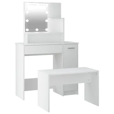 Obrázok produktu pre súprava toaletného stolíka vidaXL s LED bielym dreveným materiálom