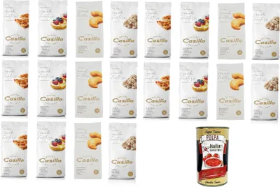Produktbild von Molino Casillo Testpaket Semola D'Autore Farina di semola rimacinata Für Kekse, Pizzen und Focaccia, Panzerotti und frittierte Speisen, Vollkorn für Pasta 20x500gr + Italian Gourmet polpa 400g