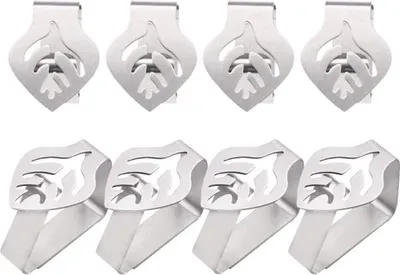 Produktbild von Blätter FormenTischtuchklammer 8er Set, Silber Edelstahl Tischtuch Klammer Clips Einer 2,5 bis 3,5 cm Dicke Tischplatte, Drinnen draußen Tischtuchhalter