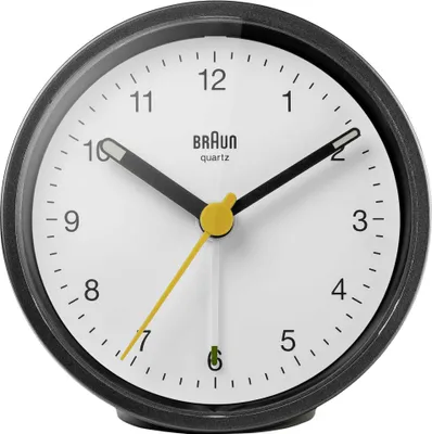 A close-up view of a Braun alarm clock.