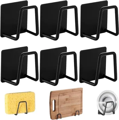 Produktbild von Schwammhalter Waschbecken Edelstahl Küche Selbstklebend Ohne Bohren 6 Stück Set