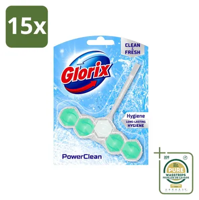 Produktbild von 15 x Glorix Power Clean Hygiëne Toilethänger - Vorratspackung - 15 Stücke