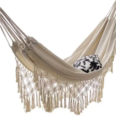 Obrázek produktu pro Outdoor Canvas Hammock Hammock Beige Double Hammock 200x150cm Supporting 250 Kg Heavy Fabric Hammock With Fringed Edges Can Be Used For Garden Beach Camping