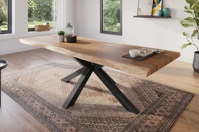 Produktbild von Esstisch 260 x 100 cm Akazie massiv natur Baumkantentisch Spider-Gestell schwarz ATLAS