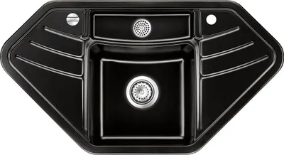 Produktbild von Spüle KeraDomo VEGA ECK in NERO mit Excenterbedienung / systemceram / Keramikspüle