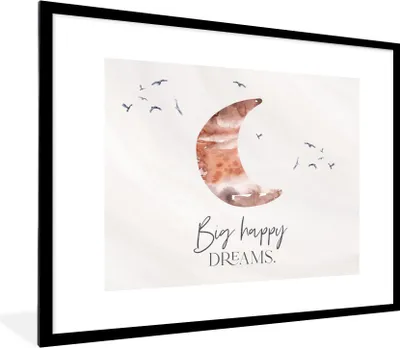 Produktbild von MuchoWow® Gerahmtes Poster Kinder - Sprichwörter - Große glückliche Träume - Jungen - Mädchen - Aquarellieren 80x60 cm - Poster mit Schwarzem Bilderrahmen Wandposter Rahmen Foto Bilder - Schlafzimmer-Dekorationen - Fotoposter
