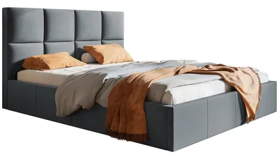 Produktbild von Polsterbett 140x200 mit Metall-Lattenrost Fado - Bettkasten, Samtstoff, Dunkelgrau