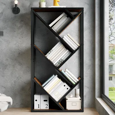 Produktbild von okwish Ablageregal baumförmiges Design Eckregal platzsparend Bücherregal mit Standregal 8 Ebenen geeignet für Arbeitszimmer oder Wohnzimmer Schwarzbraun