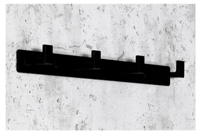 Produktbild von Hakenleiste schwarz 33 cm, Kleiderhaken mit 4 Haken, Wandgarderobe aus Metall für Flur, Bad und Küche