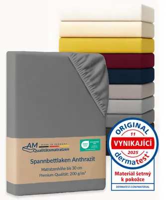 Obrázek produktu pro AM Qualitätsmatratzen | Prémiové prosteradlo 130x200 cm | Bavlna (200 g/m2) v antracitové barve | Vyrobeno v Nemecku | Prosteradlo s certifikátem OEKO TEX | Jersey prosteradlo | Prosteradla | Bavlna | 130 x 200 cm