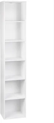 Immagine prodotto di Mobile contenitore in legno bianco con 6 ripiani, mobile da parete, stretto