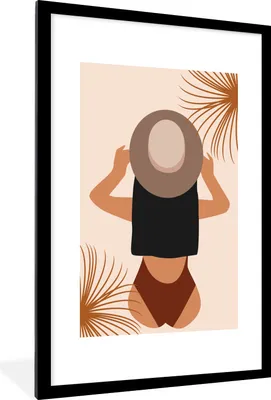Produktbild von MuchoWow® Gerahmtes Poster Sommer - Hut - Laub 60x90 cm - Poster mit Schwarzem Bilderrahmen Wandposter Rahmen Foto Bilder - Dekoration - Wandposter Wohnzimmer - Hochwertig