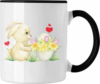 Produktbild von Trendation - Tasse Ostern Ostergeschenke Kinder Jugendliche Geschenke Lustige Grafik Osterhase Osterei (Schwarz)