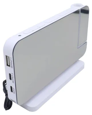 Projektionswecker mit RGB-Licht, Spiegel, FM-Radio, USB-C, weiß
