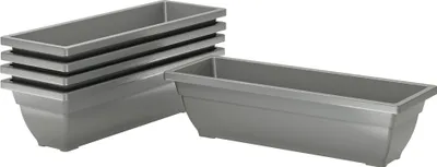 Image de Lot de 5 pots de fleurs en plastique, 59 x 21 x 16 cm, empilables, résistants aux intempéries, pour l'intérieur et l'extérieur, gris