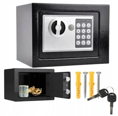 Obrázek produktu pro Elektronický trezor – ocelový trezor s číselným zámkem a nouzovým klíčem, 23 × 17 × 17 cm, černý