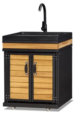 Produktbild von Elegantes schwarzes Außenküchenmodul aus Edelstahl und Holz