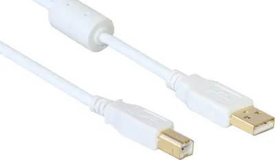 Produktbild von Anschlusskabel USB 2.0 Stecker A an Stecker B, mit Ferritkern, vergoldet, weiß, 1m, Good Connections®