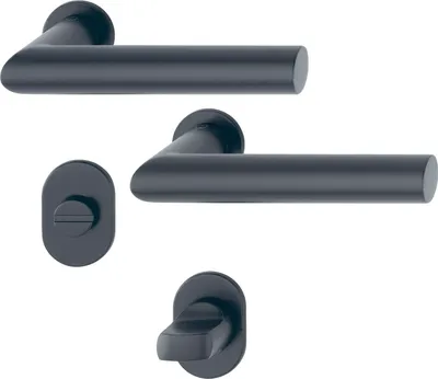 Immagine prodotto di Set di maniglie a leva Hoppe Amsterdam - Maniglia per porta con rosone ovale WC autoadesivo per porte di spessore 40-45 mm, acciaio inox nero opaco