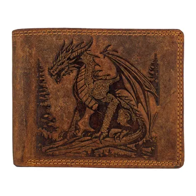 Produktbild von RFID Büffel Echt Leder Geldbörse Drachen Motiv Fantasy Braun Querformat