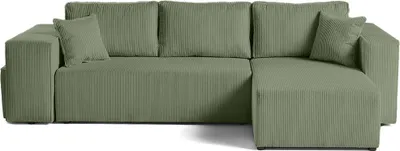 Image de Best Mobilier Topaze - canapé d'angle réversible 4 places - convertible avec coffre, tablette et poufs - en velours côtelé , Vert sauge